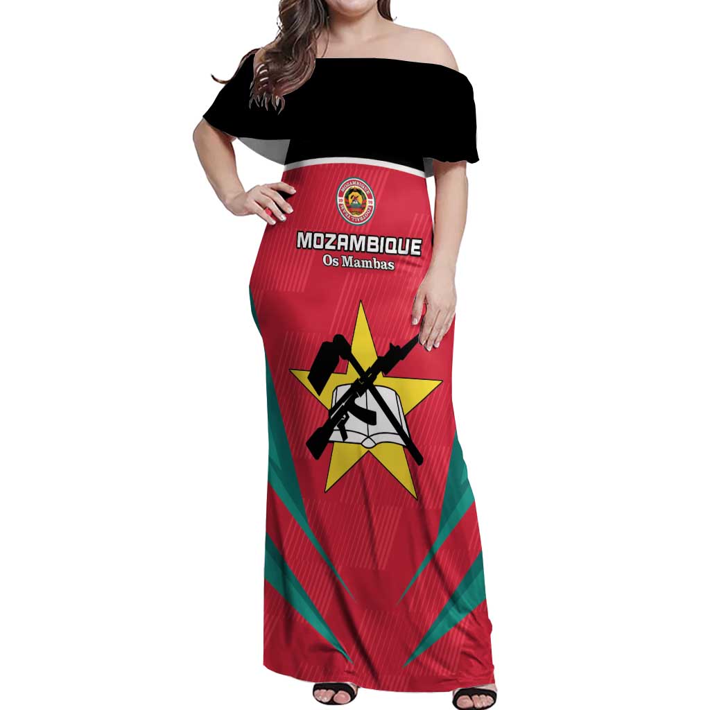 Custom Mozambique Football Off Shoulder Maxi Dress Go Os Mambas - Wonder Print Shop