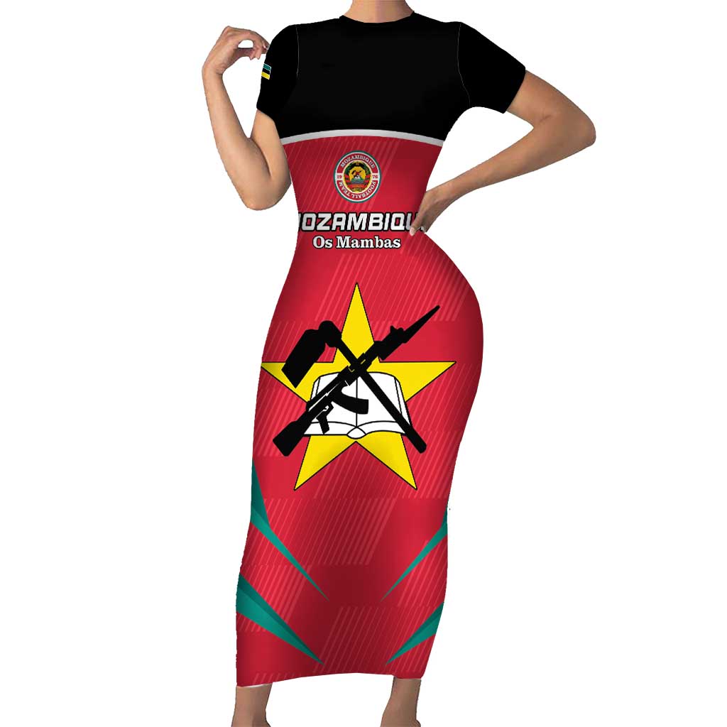 Custom Mozambique Football Short Sleeve Bodycon Dress Go Os Mambas - Wonder Print Shop