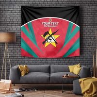 Custom football tapestry with red center, teal rays, star emblem and 'YOUR TEXT' text