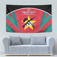 Custom football tapestry: red with green rays, star crest, 'YOUR TEXT' & 'Os Mambas'