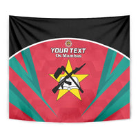 Custom football tapestry close-up: red center with teal rays, star emblem, 'YOUR TEXT'