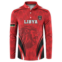 Red Libya football sweatshirt with button collar and lion graphic front