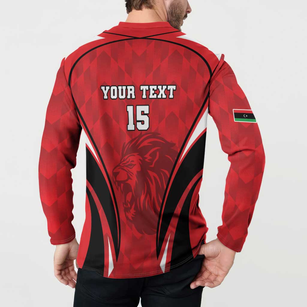 Red football sweatshirt back view with YOUR TEXT 15 and lion graphic, long sleeves