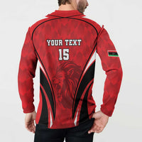 Red football sweatshirt back view with YOUR TEXT 15 and lion graphic, long sleeves
