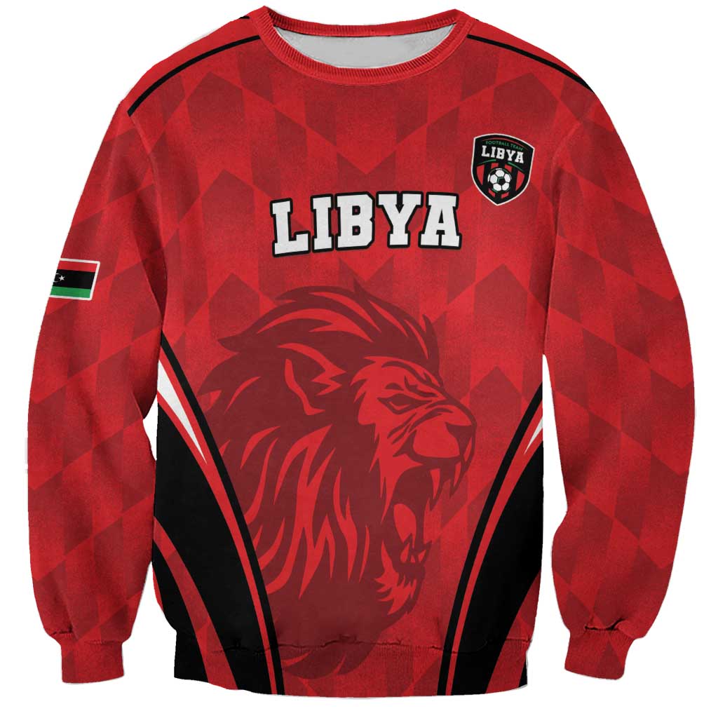 Red unisex football sweatshirt with LIBYA lion graphic and crest on front