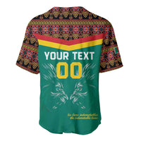 Green football baseball jersey with patterned yoke, 'YOUR TEXT 00' front print