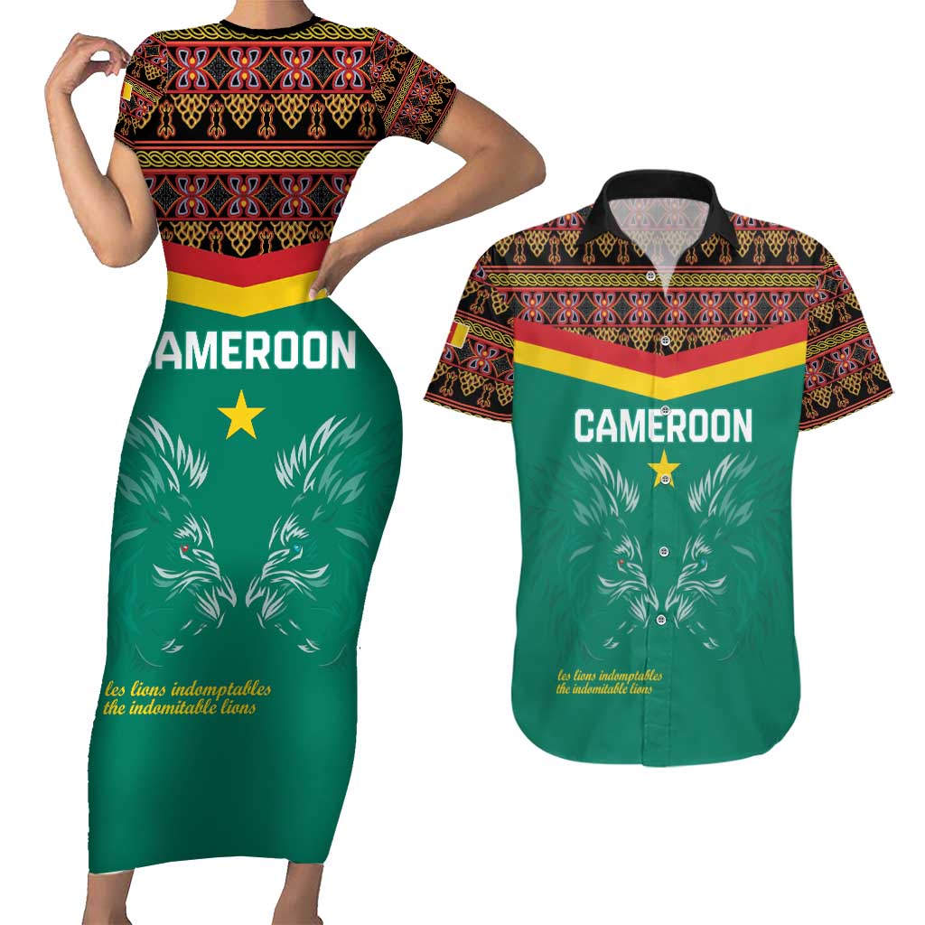 Custom Cameroon Football Couples Matching Short Sleeve Bodycon Dress and Hawaiian Shirt Go Champions - Toghu Pattern