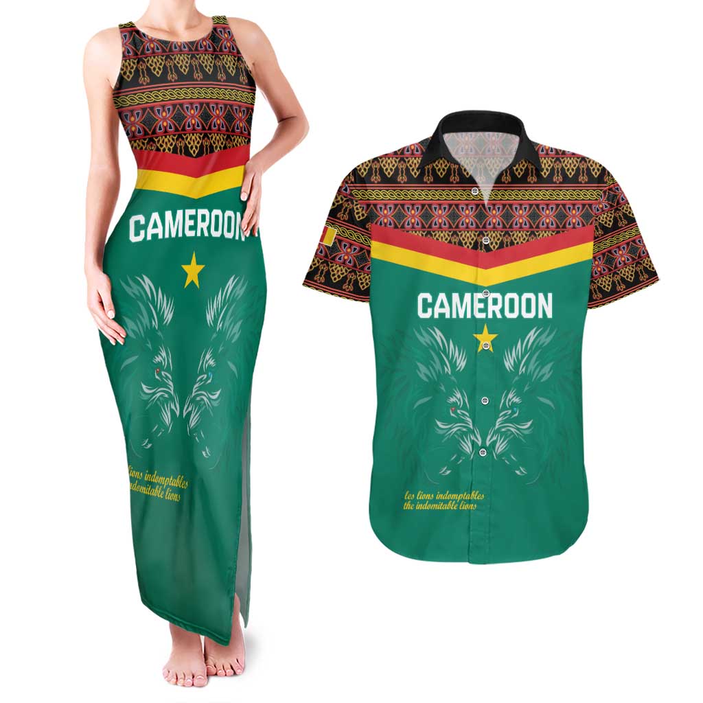 Custom Cameroon Football Couples Matching Tank Maxi Dress and Hawaiian Shirt Go Champions - Toghu Pattern