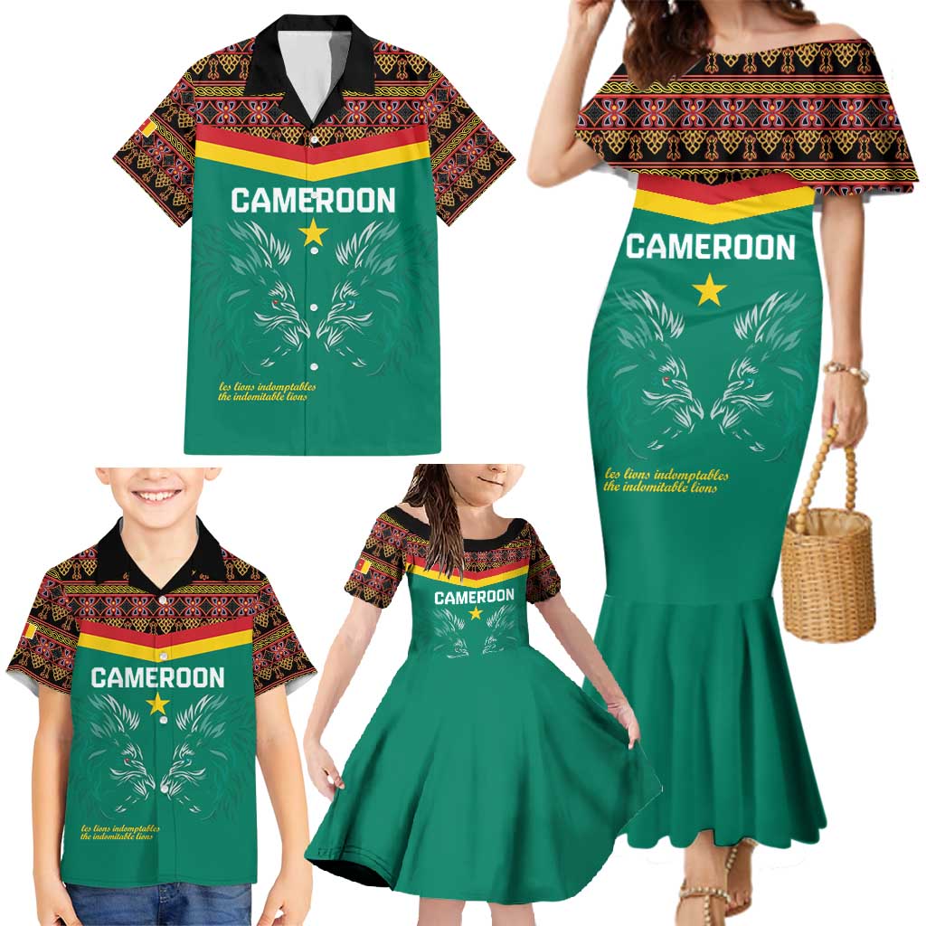 Custom Cameroon Football Family Matching Mermaid Dress and Hawaiian Shirt Go Champions - Toghu Pattern