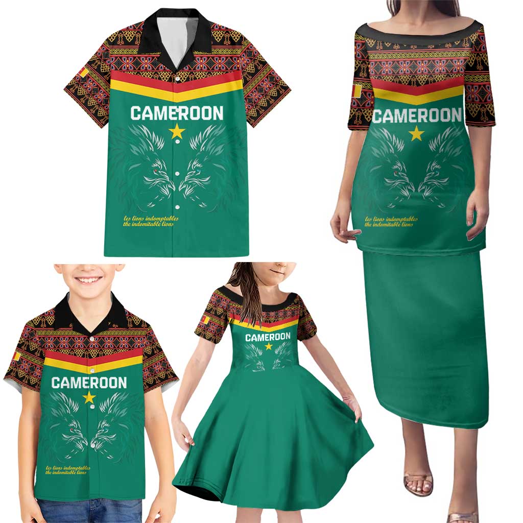 Custom Cameroon Football Family Matching Puletasi and Hawaiian Shirt Go Champions - Toghu Pattern