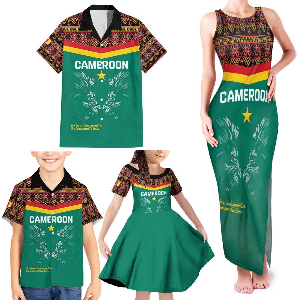 Custom Cameroon Football Family Matching Tank Maxi Dress and Hawaiian Shirt Go Champions - Toghu Pattern