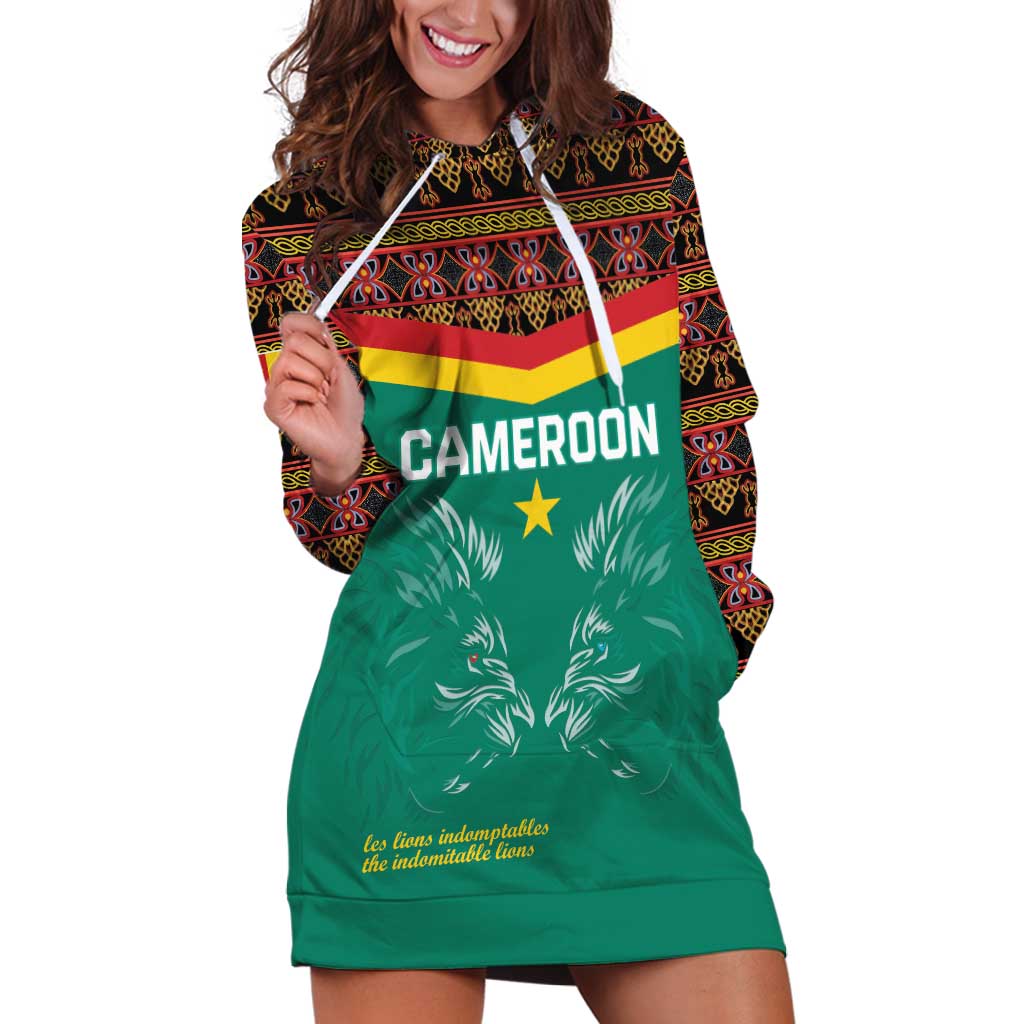 Custom Cameroon Football Hoodie Dress Go Champions - Toghu Pattern