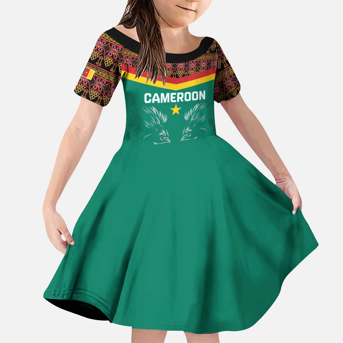 Custom Cameroon Football Kid Short Sleeve Dress Go Champions - Toghu Pattern