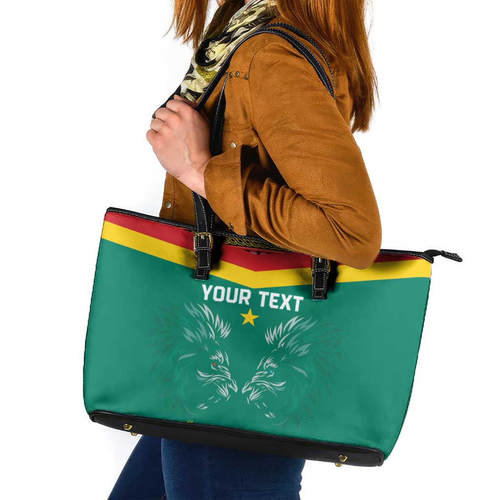 Custom Cameroon Football Leather Tote Bag Go Champions - Toghu Pattern