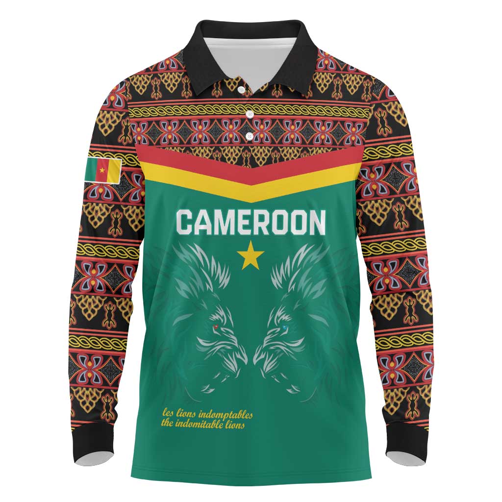 Custom Cameroon Football Long Sleeve Polo Shirt Go Champions - Toghu Pattern