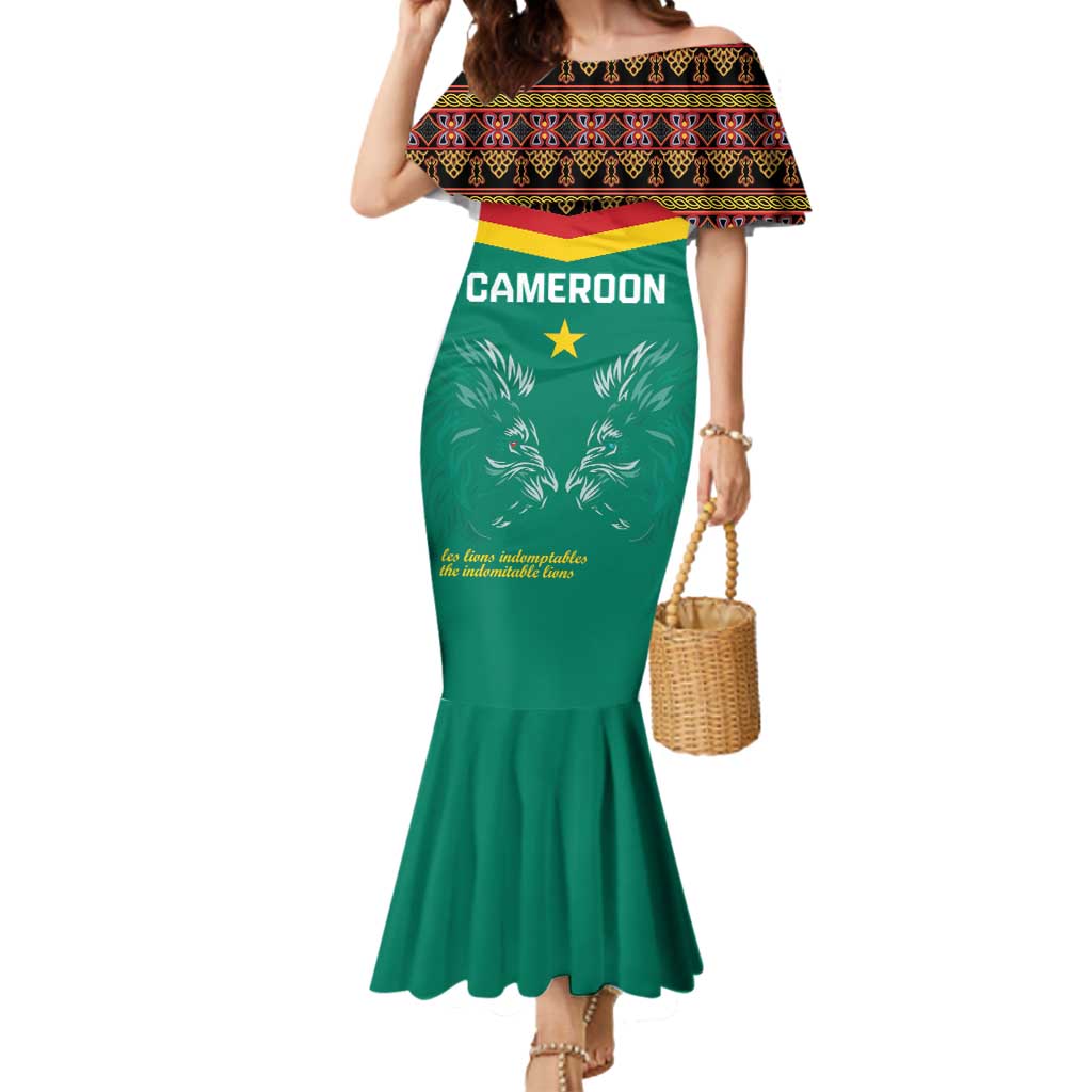 Custom Cameroon Football Mermaid Dress Go Champions - Toghu Pattern