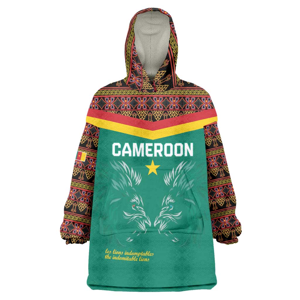 Custom Cameroon Football Wearable Blanket Hoodie Go Champions - Toghu Pattern