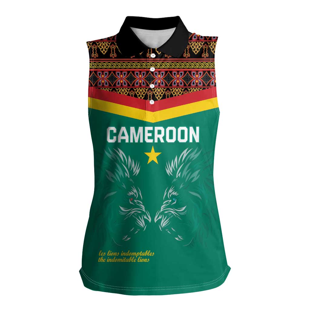 Custom Cameroon Football Women Sleeveless Polo Shirt Go Champions - Toghu Pattern