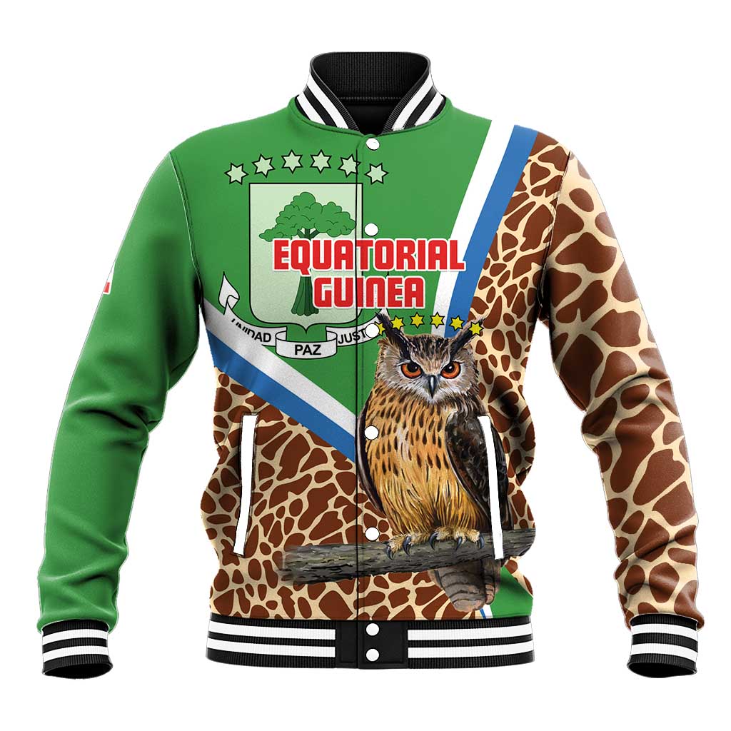 Personalised Equatorial Guinea Baseball Jacket Bubo Poensis Mix Giraffe Pattern