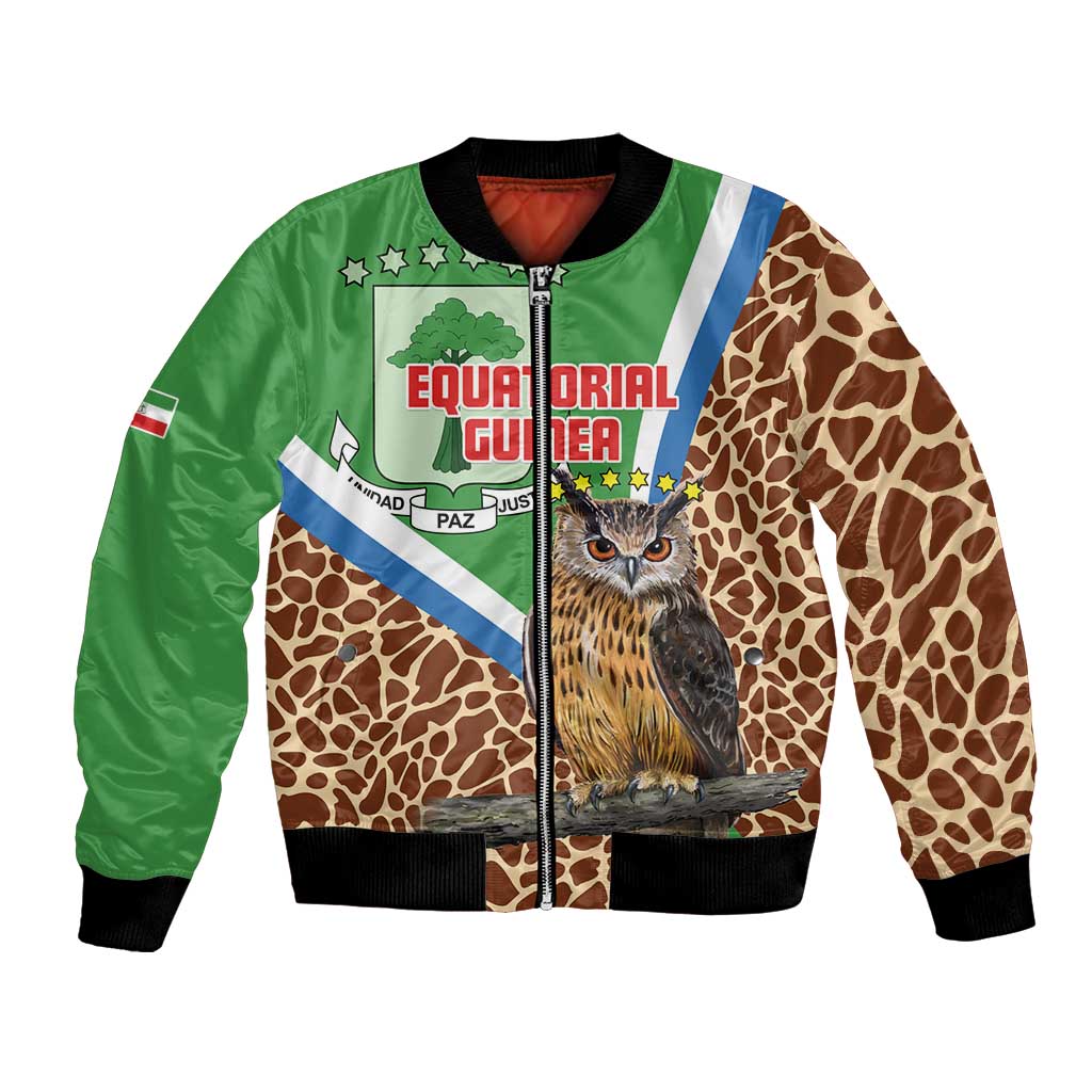 Personalised Equatorial Guinea Bomber Jacket Bubo Poensis Mix Giraffe Pattern