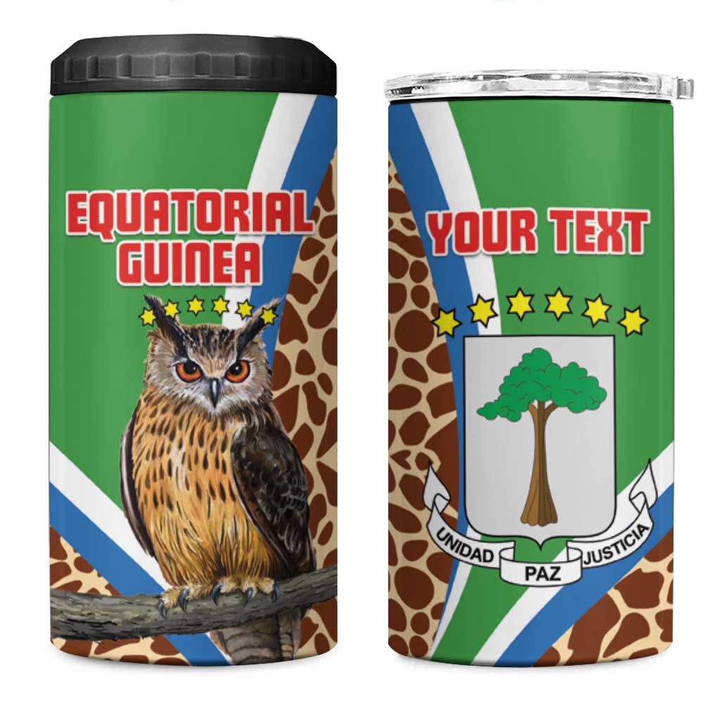 Personalised Equatorial Guinea 4 in 1 Can Cooler Tumbler Bubo Poensis Mix Giraffe Pattern