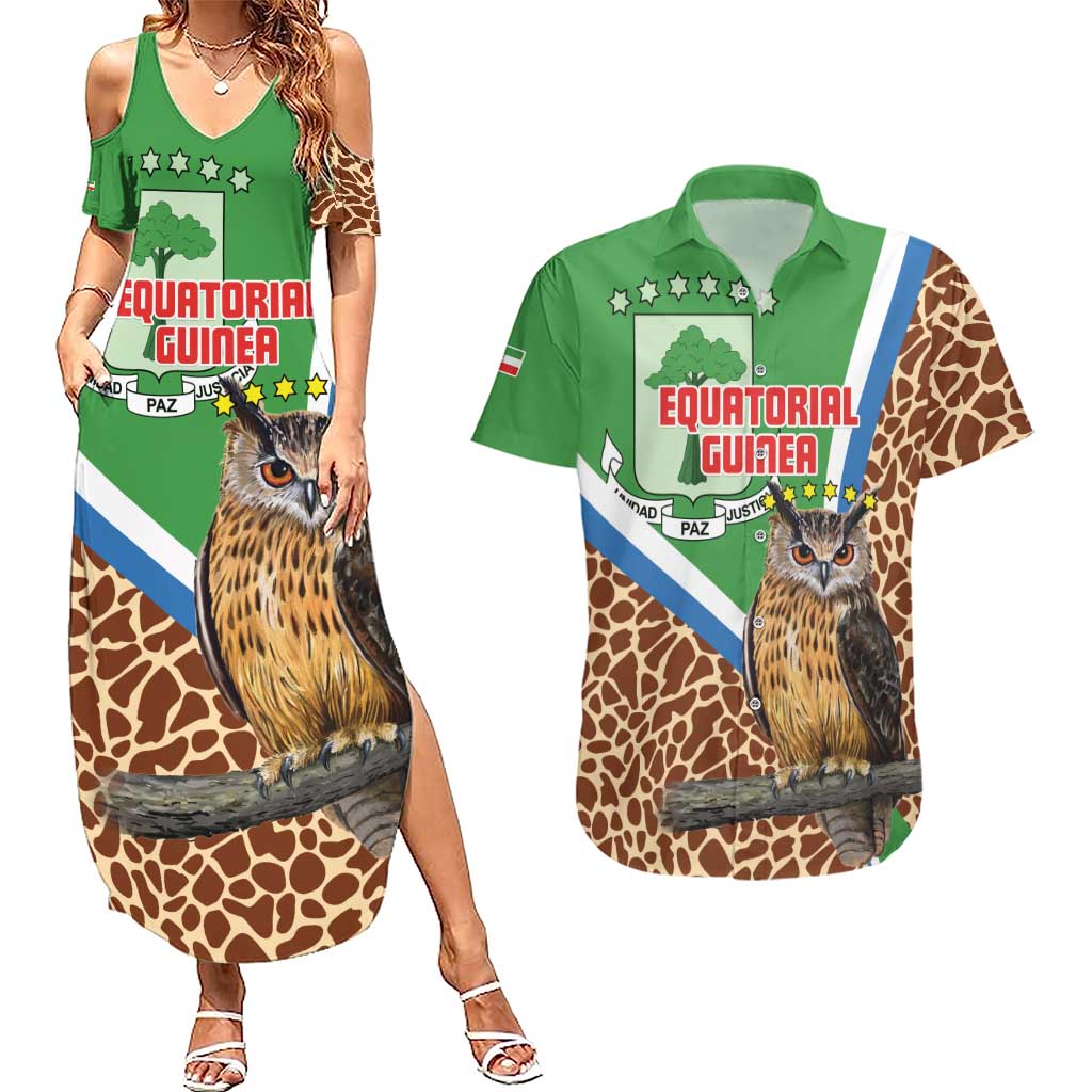 Personalised Equatorial Guinea Couples Matching Summer Maxi Dress and Hawaiian Shirt Bubo Poensis Mix Giraffe Pattern