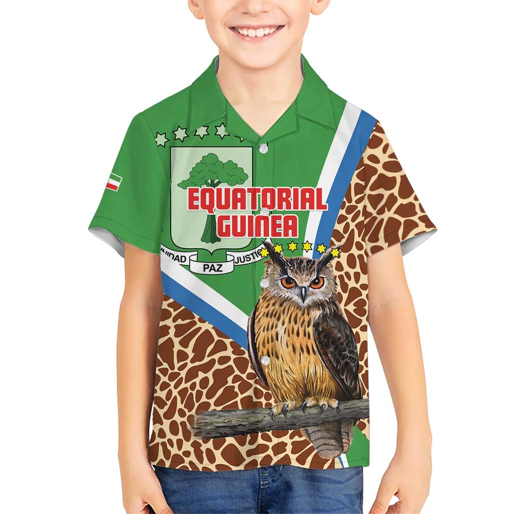 Personalised Equatorial Guinea Kid Hawaiian Shirt Bubo Poensis Mix Giraffe Pattern