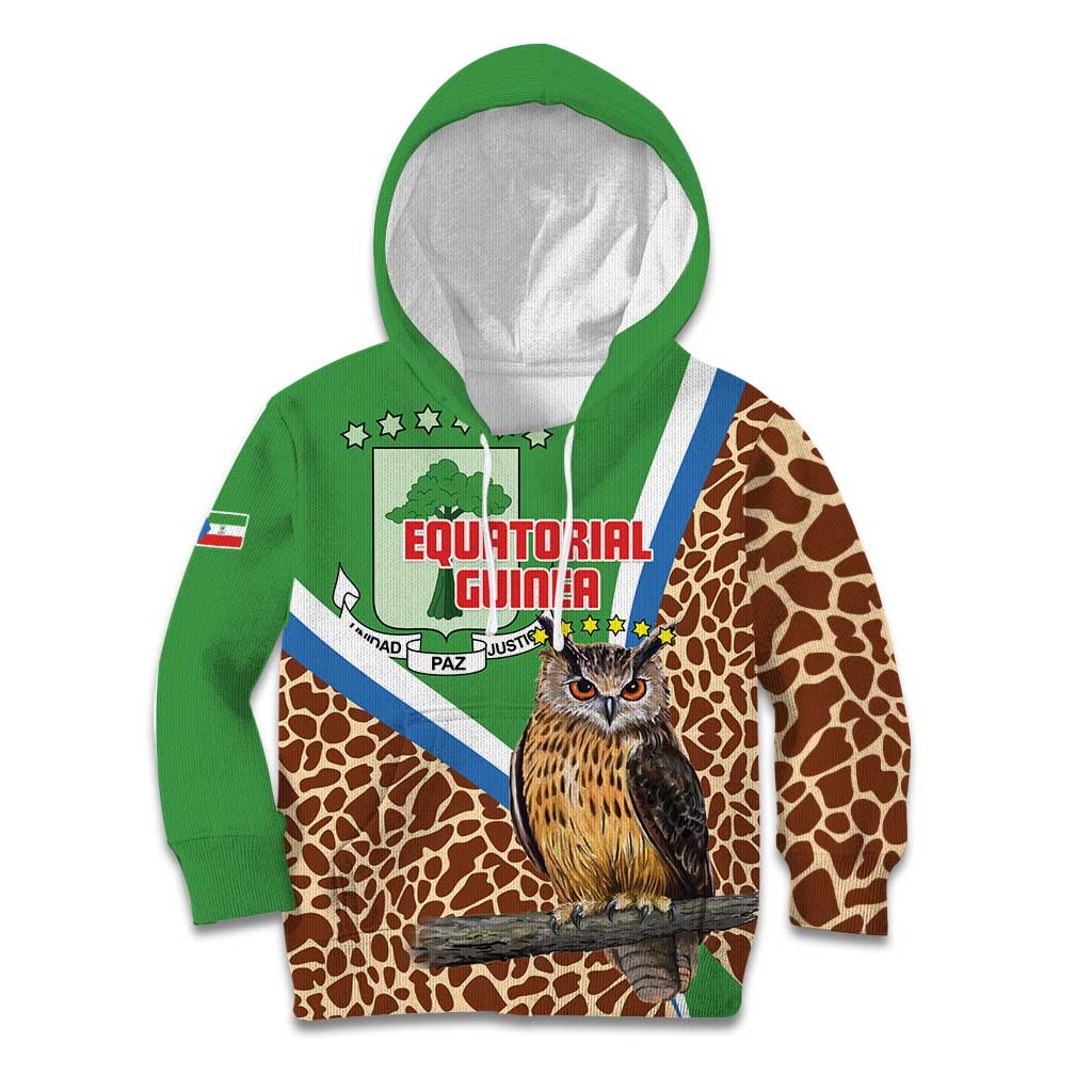 Personalised Equatorial Guinea Kid Hoodie Bubo Poensis Mix Giraffe Pattern