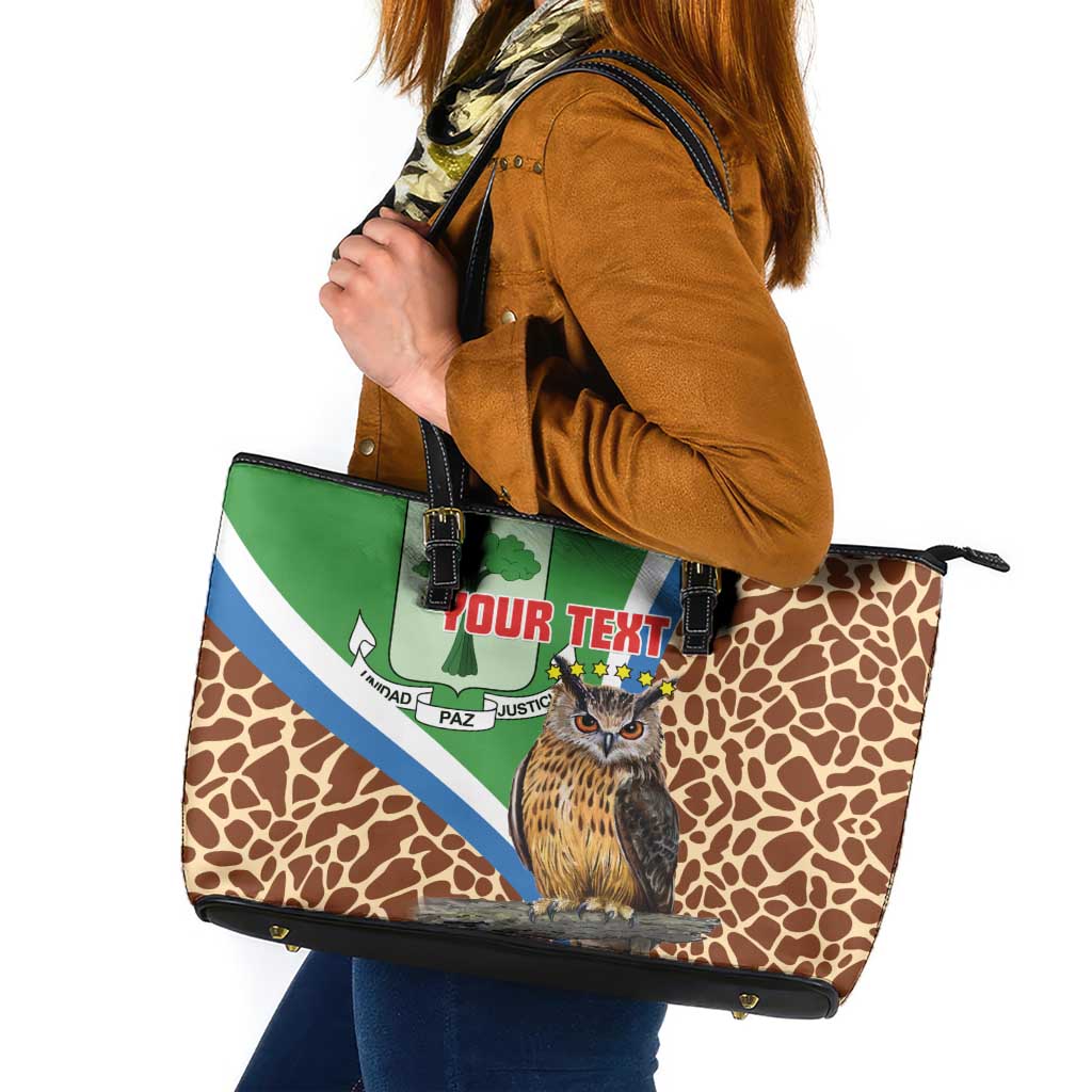 Personalised Equatorial Guinea Leather Tote Bag Bubo Poensis Mix Giraffe Pattern