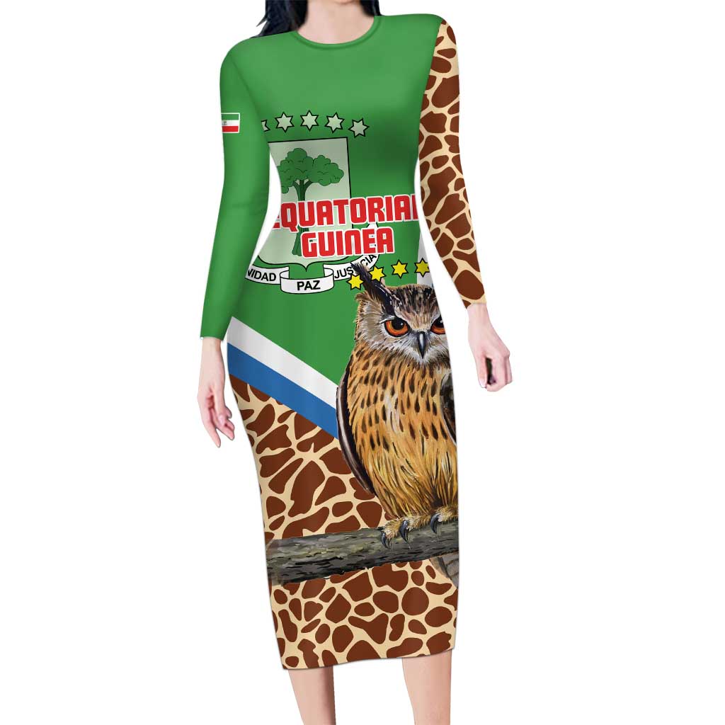 Personalised Equatorial Guinea Long Sleeve Bodycon Dress Bubo Poensis Mix Giraffe Pattern