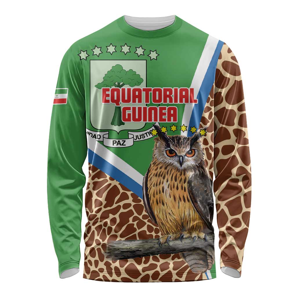 Personalised Equatorial Guinea Long Sleeve Shirt Bubo Poensis Mix Giraffe Pattern