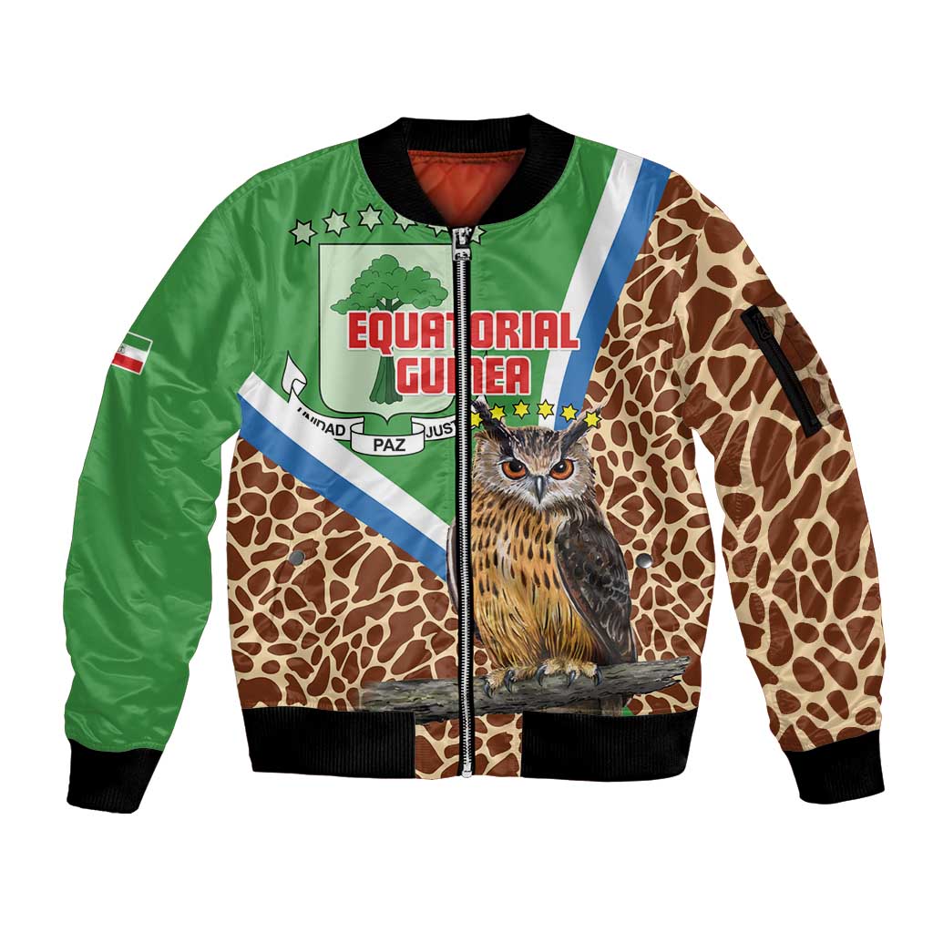 Personalised Equatorial Guinea Sleeve Zip Bomber Jacket Bubo Poensis Mix Giraffe Pattern