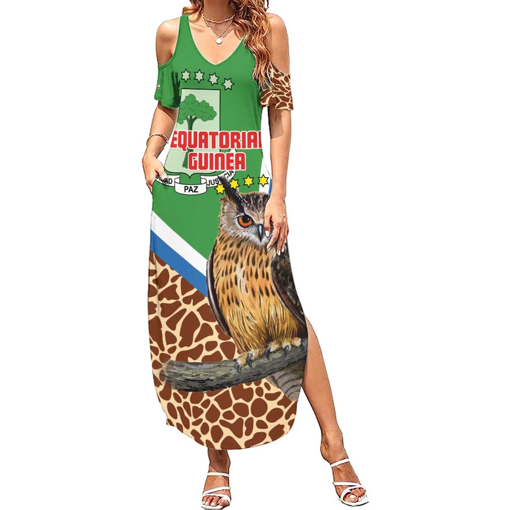 Personalised Equatorial Guinea Summer Maxi Dress Bubo Poensis Mix Giraffe Pattern