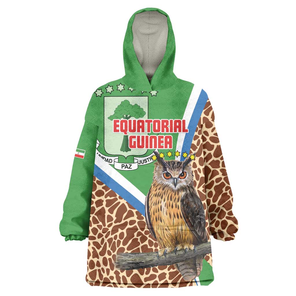 Personalised Equatorial Guinea Wearable Blanket Hoodie Bubo Poensis Mix Giraffe Pattern