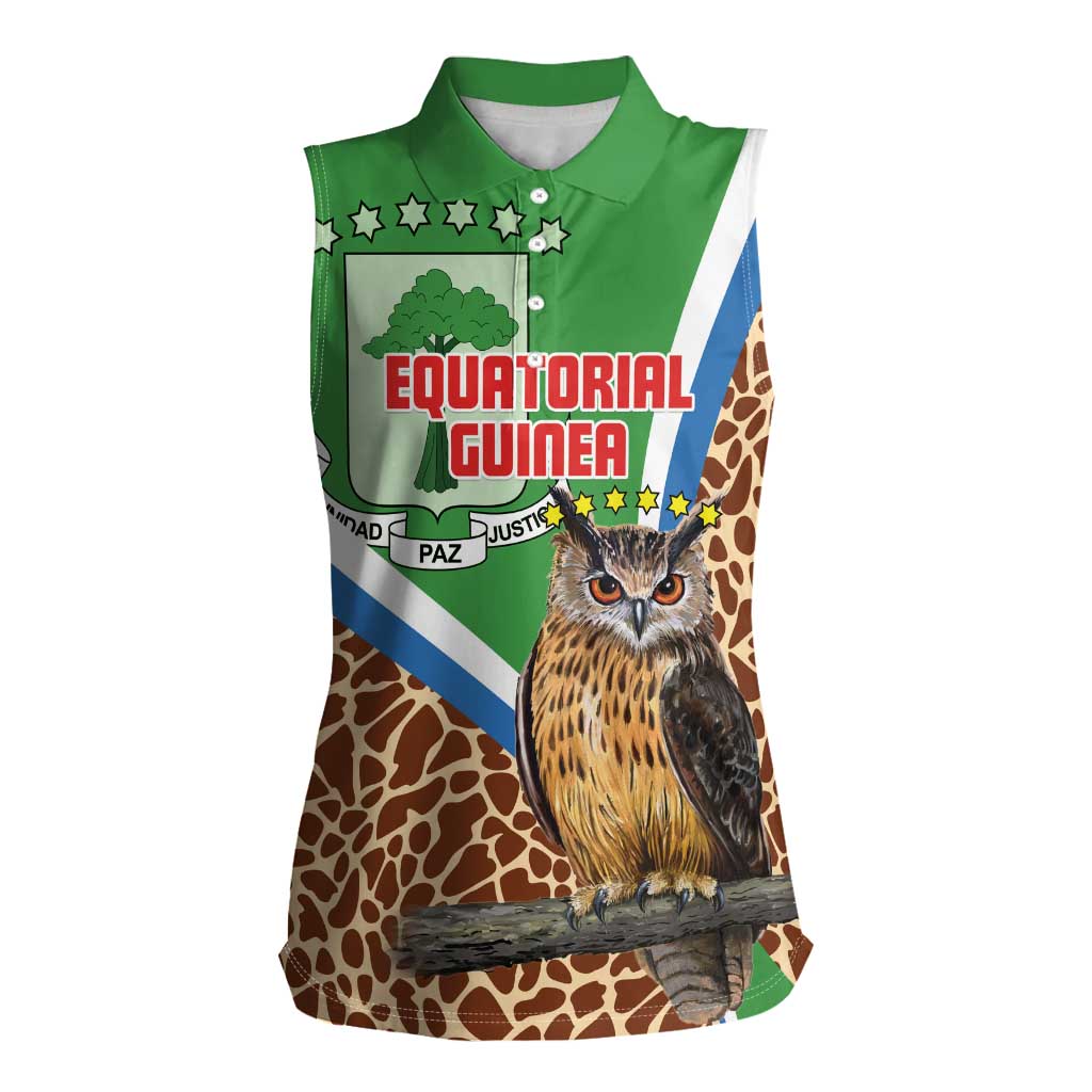 Personalised Equatorial Guinea Women Sleeveless Polo Shirt Bubo Poensis Mix Giraffe Pattern