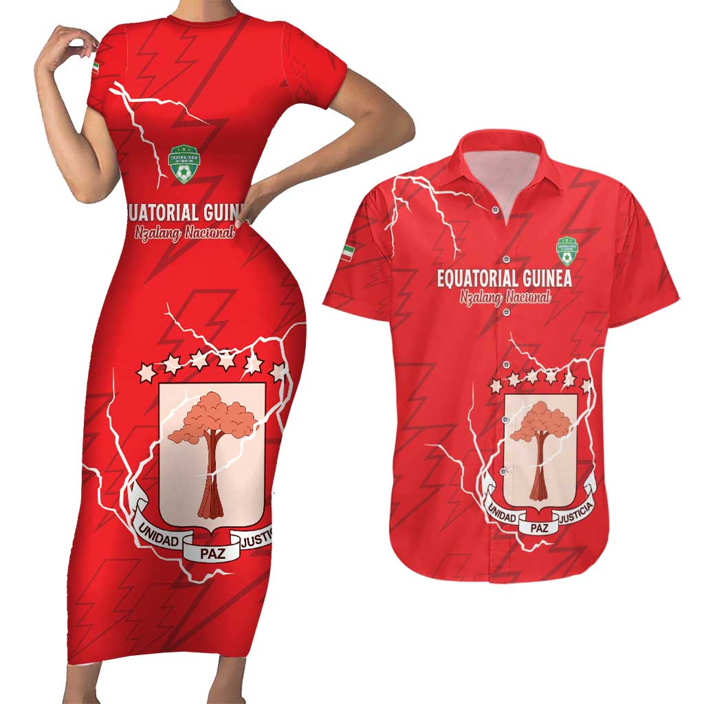 Custom Equatorial Guinea Football Couples Matching Short Sleeve Bodycon Dress and Hawaiian Shirt Allez Nzalang Nacional - Red Version