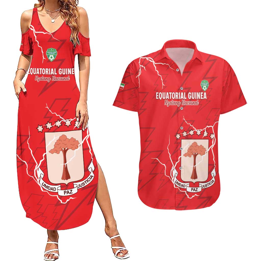 Custom Equatorial Guinea Football Couples Matching Summer Maxi Dress and Hawaiian Shirt Allez Nzalang Nacional - Red Version