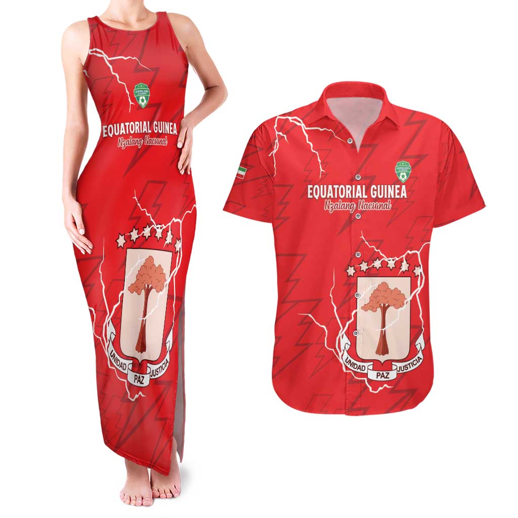 Custom Equatorial Guinea Football Couples Matching Tank Maxi Dress and Hawaiian Shirt Allez Nzalang Nacional - Red Version