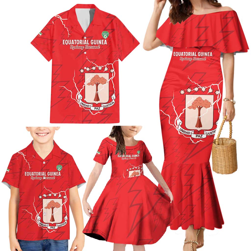 Custom Equatorial Guinea Football Family Matching Mermaid Dress and Hawaiian Shirt Allez Nzalang Nacional - Red Version