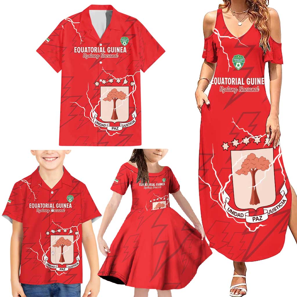 Custom Equatorial Guinea Football Family Matching Summer Maxi Dress and Hawaiian Shirt Allez Nzalang Nacional - Red Version