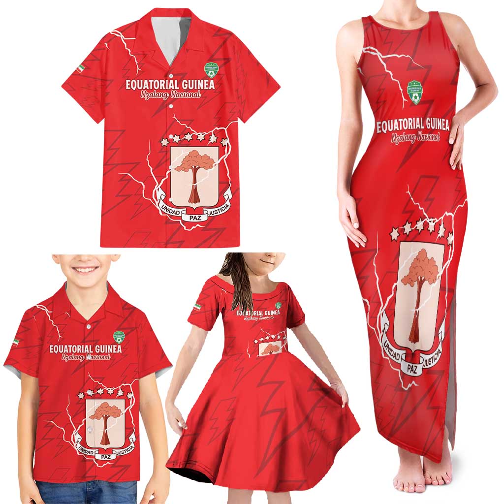 Custom Equatorial Guinea Football Family Matching Tank Maxi Dress and Hawaiian Shirt Allez Nzalang Nacional - Red Version