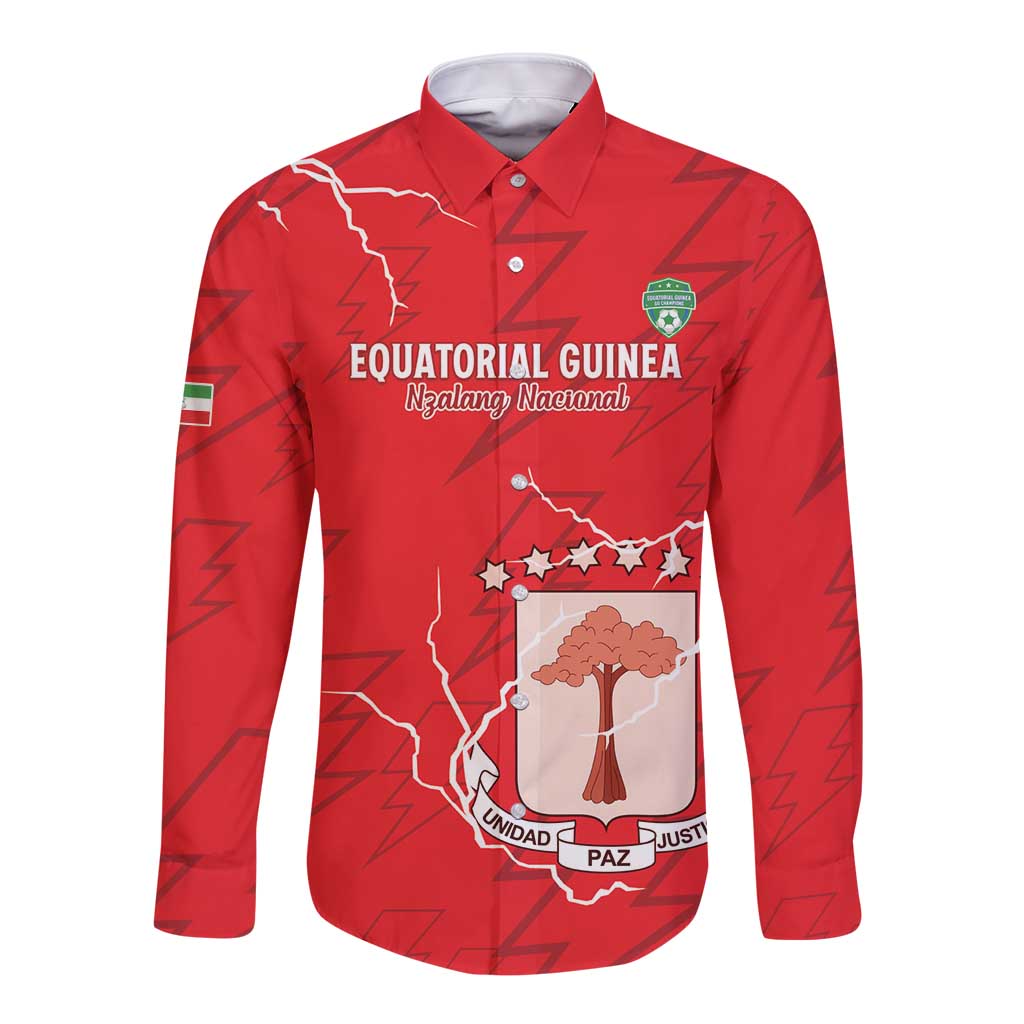 Custom Equatorial Guinea Football Long Sleeve Button Shirt Allez Nzalang Nacional - Red Version