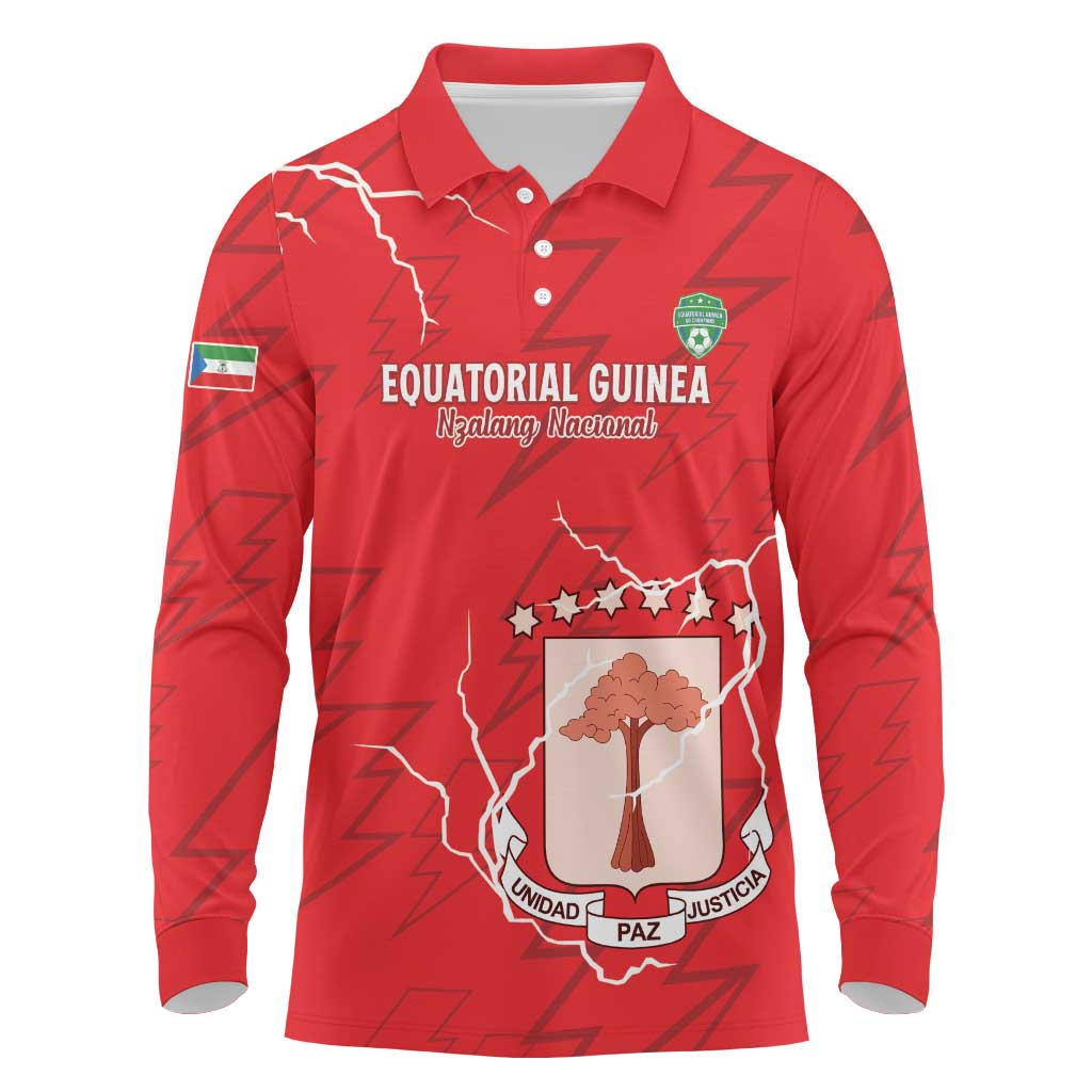 Custom Equatorial Guinea Football Long Sleeve Polo Shirt Allez Nzalang Nacional - Red Version