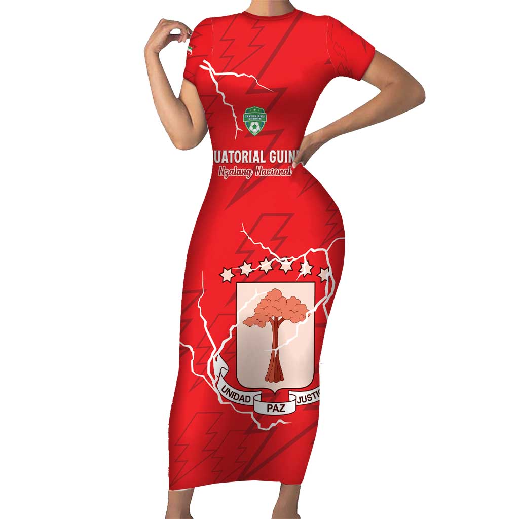 Custom Equatorial Guinea Football Short Sleeve Bodycon Dress Allez Nzalang Nacional - Red Version