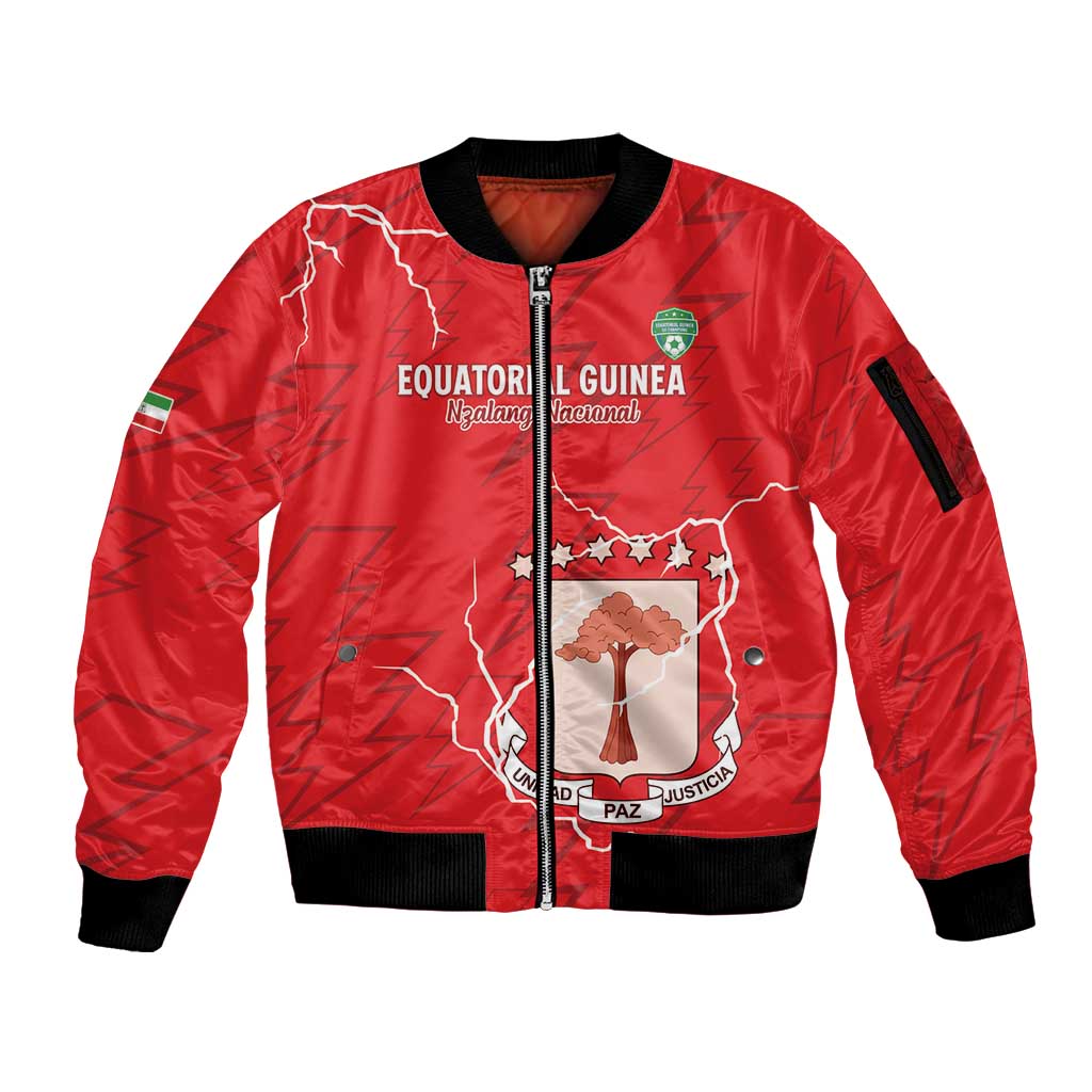 Custom Equatorial Guinea Football Sleeve Zip Bomber Jacket Allez Nzalang Nacional - Red Version