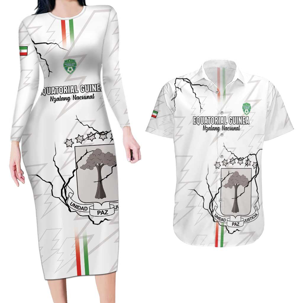 Custom Equatorial Guinea Football Couples Matching Long Sleeve Bodycon Dress and Hawaiian Shirt Allez Nzalang Nacional - White Version