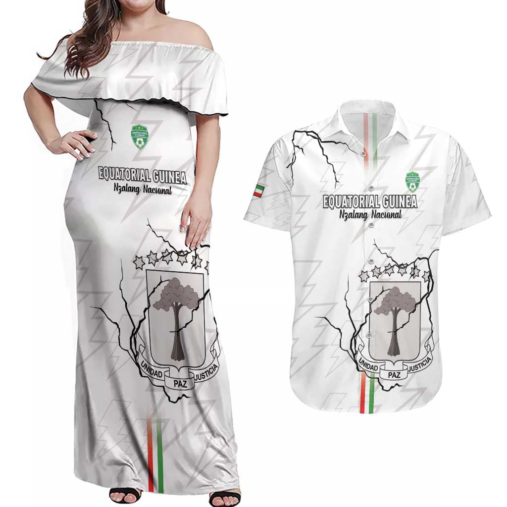 Custom Equatorial Guinea Football Couples Matching Off Shoulder Maxi Dress and Hawaiian Shirt Allez Nzalang Nacional - White Version