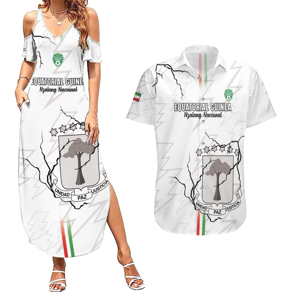 Custom Equatorial Guinea Football Couples Matching Summer Maxi Dress and Hawaiian Shirt Allez Nzalang Nacional - White Version