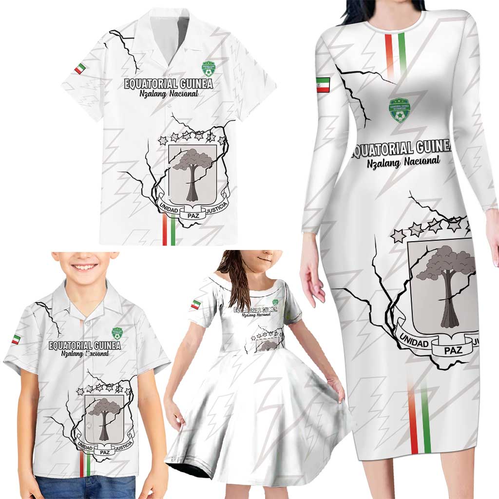 Custom Equatorial Guinea Football Family Matching Long Sleeve Bodycon Dress and Hawaiian Shirt Allez Nzalang Nacional - White Version