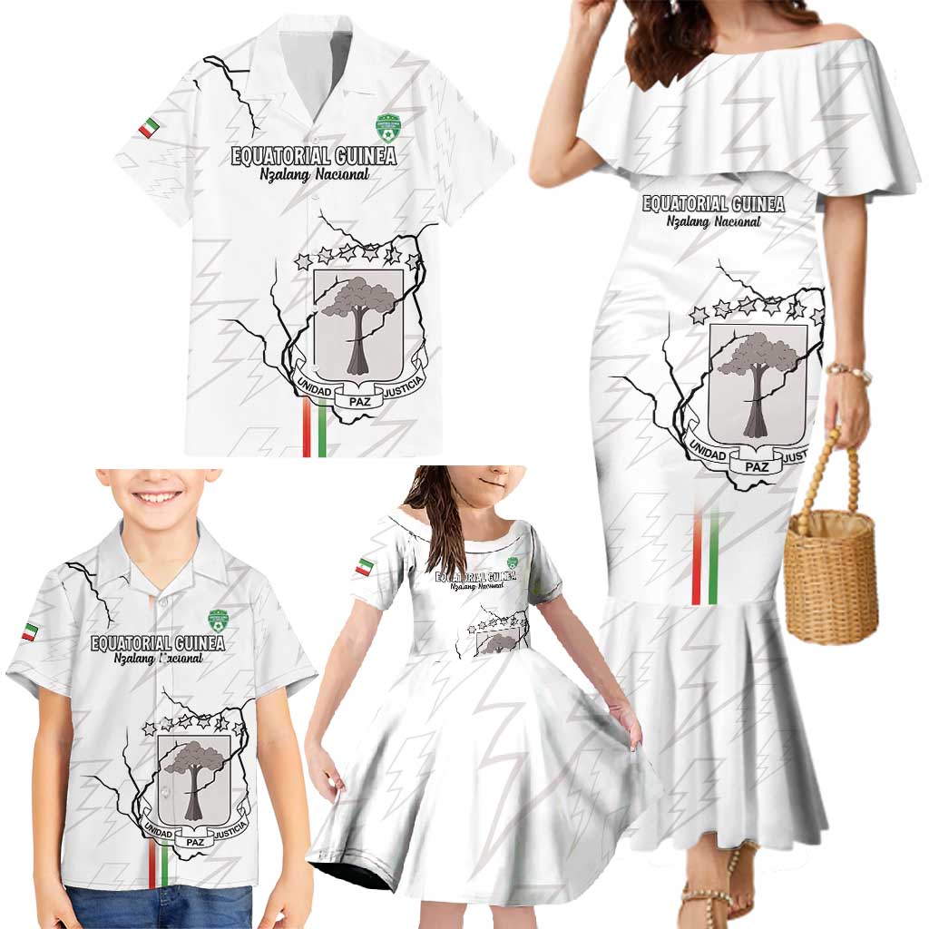 Custom Equatorial Guinea Football Family Matching Mermaid Dress and Hawaiian Shirt Allez Nzalang Nacional - White Version